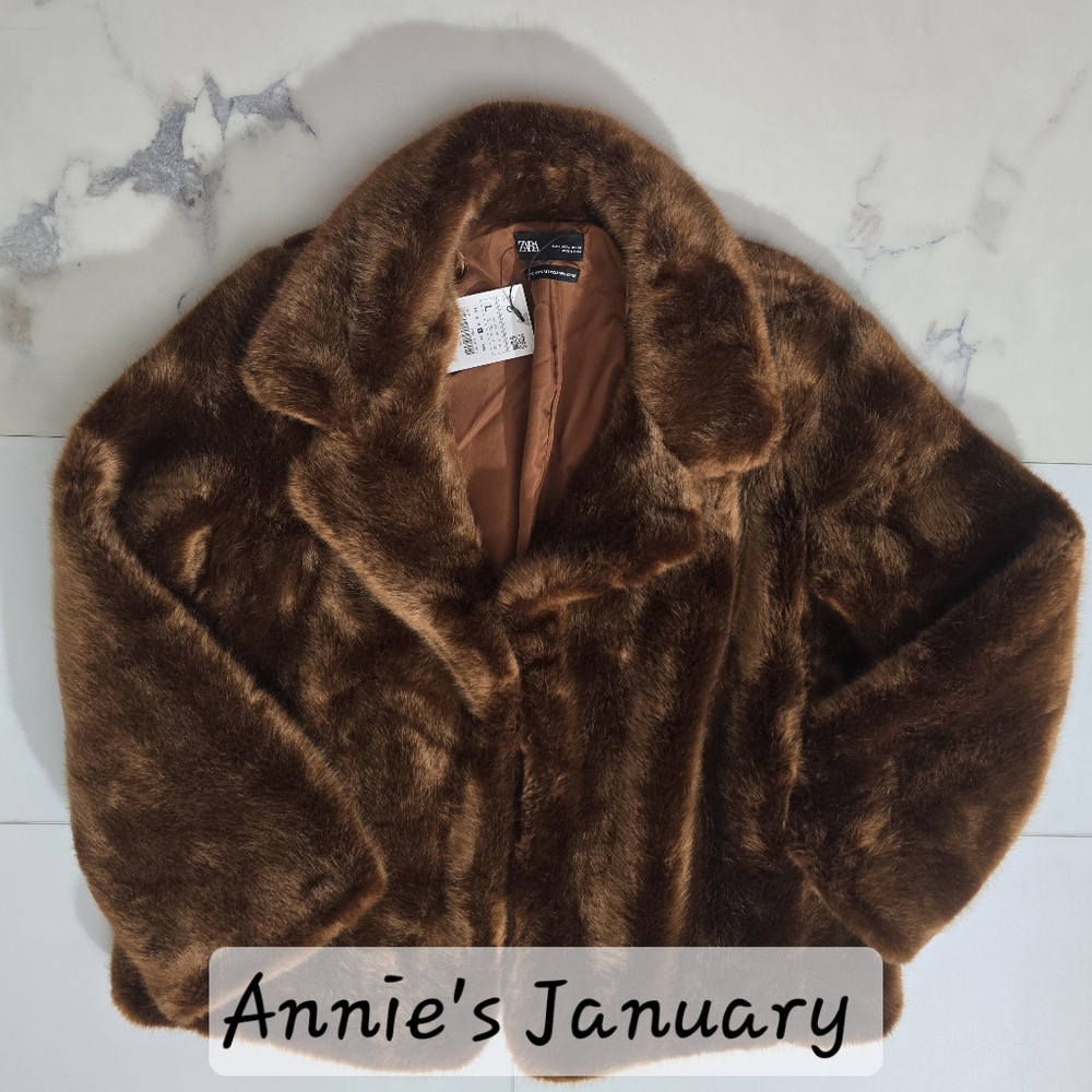 ZARA Faux Fur Coat:Brick, US  L - Picture 8 of 10